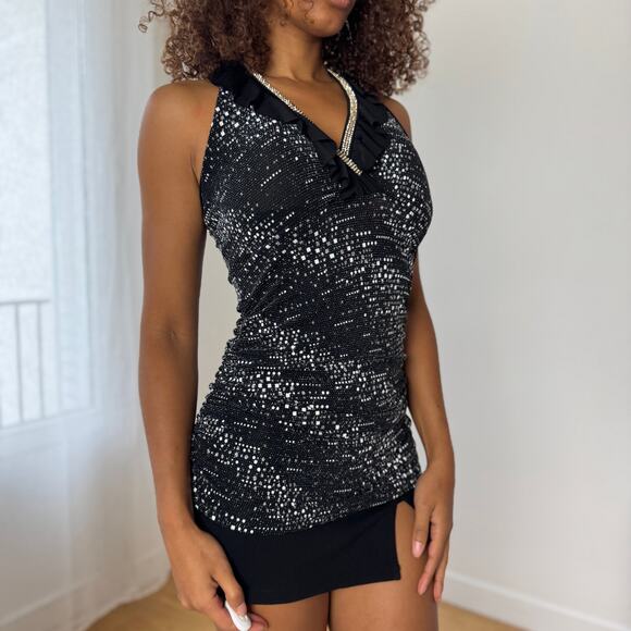 Vintage Italian black rhinestone-speckled halter top (M) - Picture 5 of 7